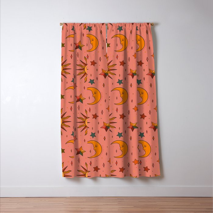 Folk Moon and Star Print Window Curtain Gallery Image 3