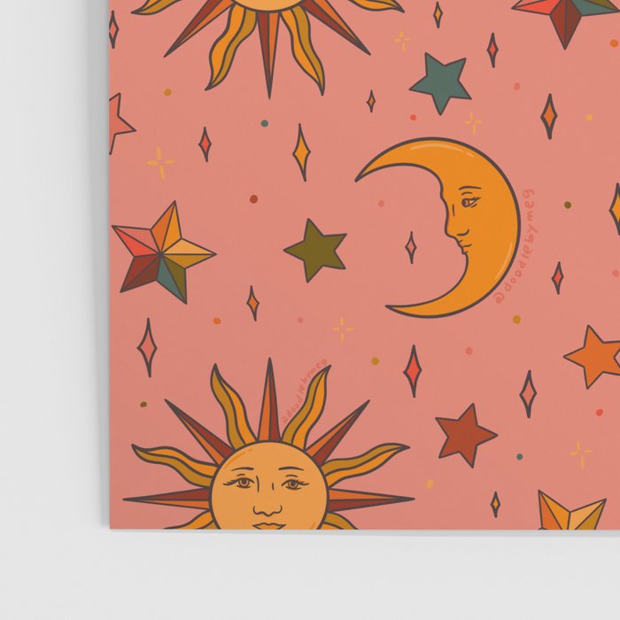 Folk Moon and Star Print Poster Gallery Image 3