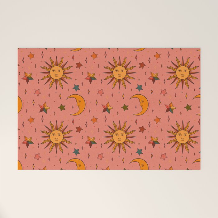 Folk Moon and Star Print Welcome Mat Gallery Image 1