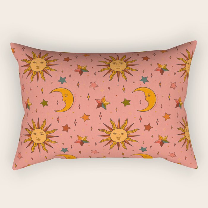 Folk Moon and Star Print Rectangular Pillow Gallery Image 2