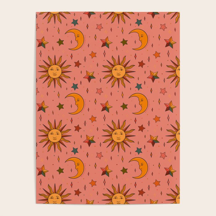 Folk Moon and Star Print Poster Gallery Image 4