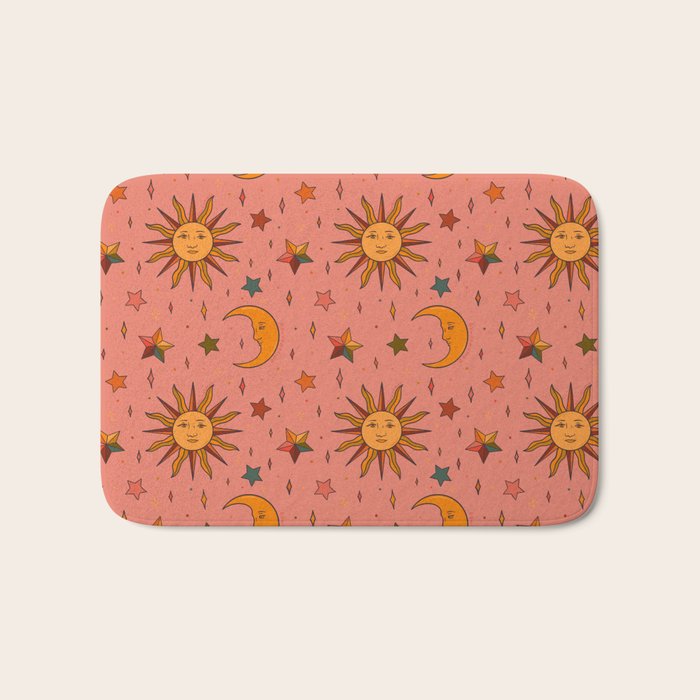 Folk Moon and Star Print Bath Mat Gallery Image 1