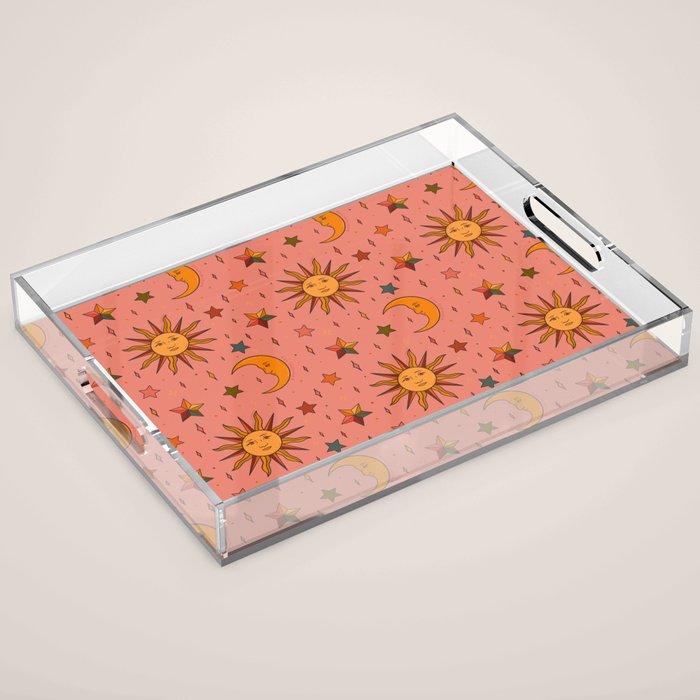 Folk Moon and Star Print Acrylic Tray Gallery Image 1