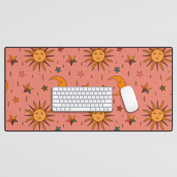 Folk Moon and Star Print Desk Mat Gallery Image 1