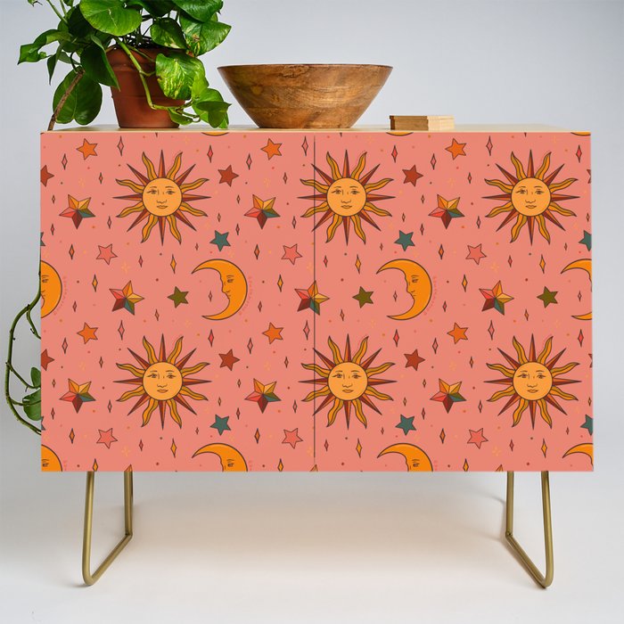 Folk Moon and Star Print Credenza Gallery Image 1