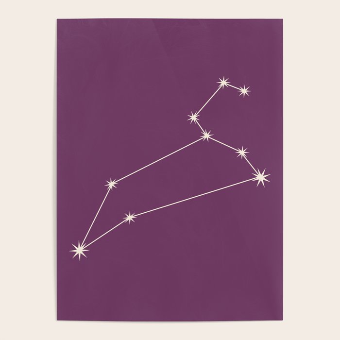 Leo Zodiac Star Constellation Line Art Mauve Purple Poster Gallery Image 4