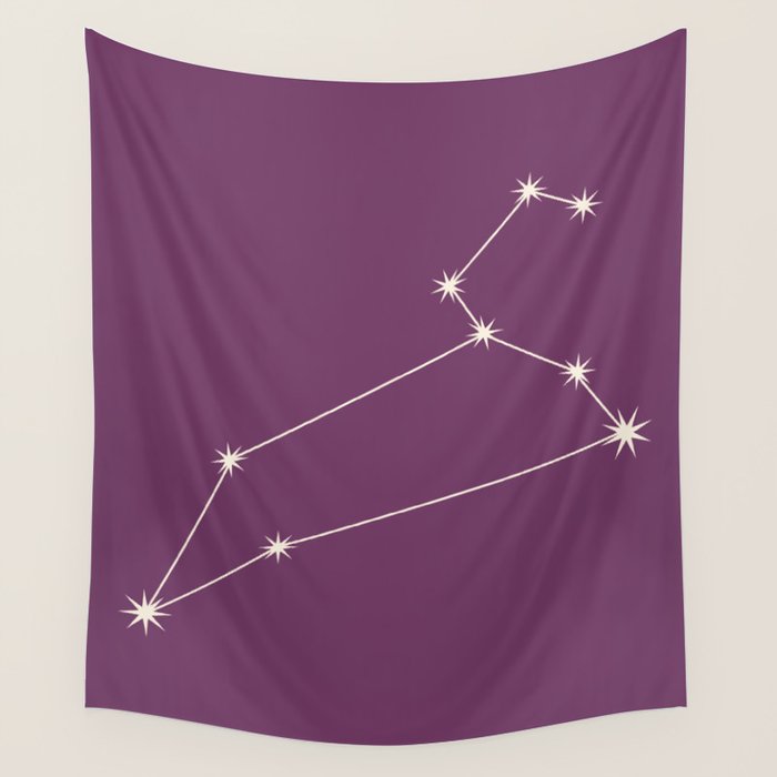 Leo Zodiac Star Constellation Line Art Mauve Purple Wall Tapestry Gallery Image 1
