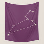 Leo Zodiac Star Constellation Line Art Mauve Purple Wall Tapestry Gallery Image 4