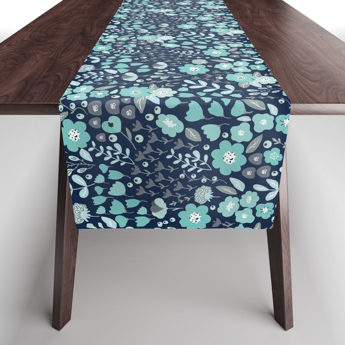 Ditsy Florals, Navy and Teal Table Runner Gallery Image 1