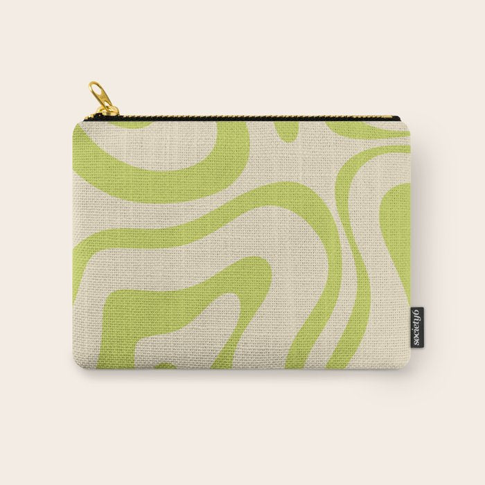 Modern Retro Liquid Swirl Abstract Pattern Vertical in Light Lime Linden Green Beige Carry All Pouch Gallery Image 1