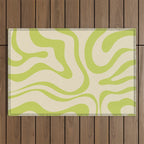 Modern Retro Liquid Swirl Abstract Pattern Vertical in Light Lime Linden Green Beige Outdoor Rug Gallery Image 1