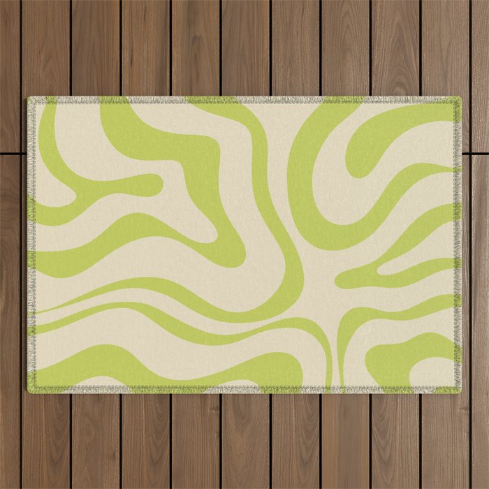 Modern Retro Liquid Swirl Abstract Pattern Vertical in Light Lime Linden Green Beige Outdoor Rug Gallery Image 1