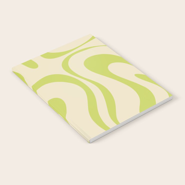 Modern Retro Liquid Swirl Abstract Pattern Vertical in Light Lime Linden Green Beige Notebook Gallery Image 2