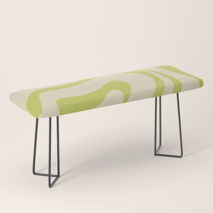 Modern Retro Liquid Swirl Abstract Pattern Vertical in Light Lime Linden Green Beige Bench Gallery Image 1