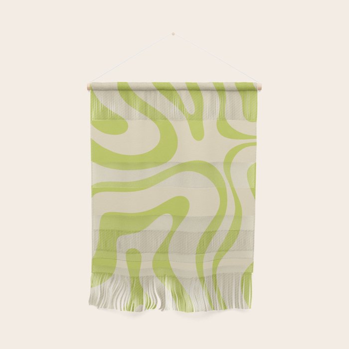 Modern Retro Liquid Swirl Abstract Pattern Vertical in Light Lime Linden Green Beige Wall Hanging Gallery Image 1