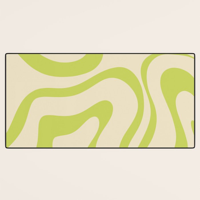 Modern Retro Liquid Swirl Abstract Pattern Vertical in Light Lime Linden Green Beige Desk Mat Gallery Image 3