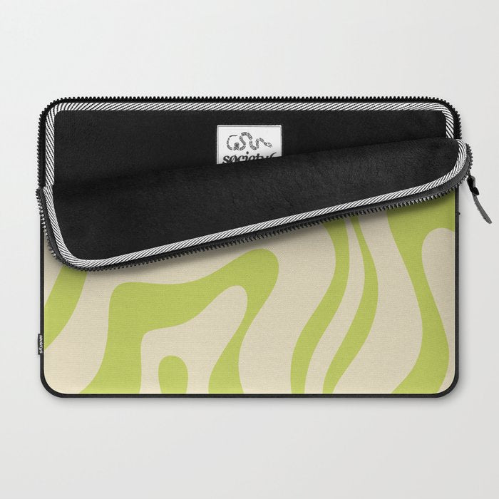 Modern Retro Liquid Swirl Abstract Pattern Vertical in Light Lime Linden Green Beige Laptop Sleeve Gallery Image 2