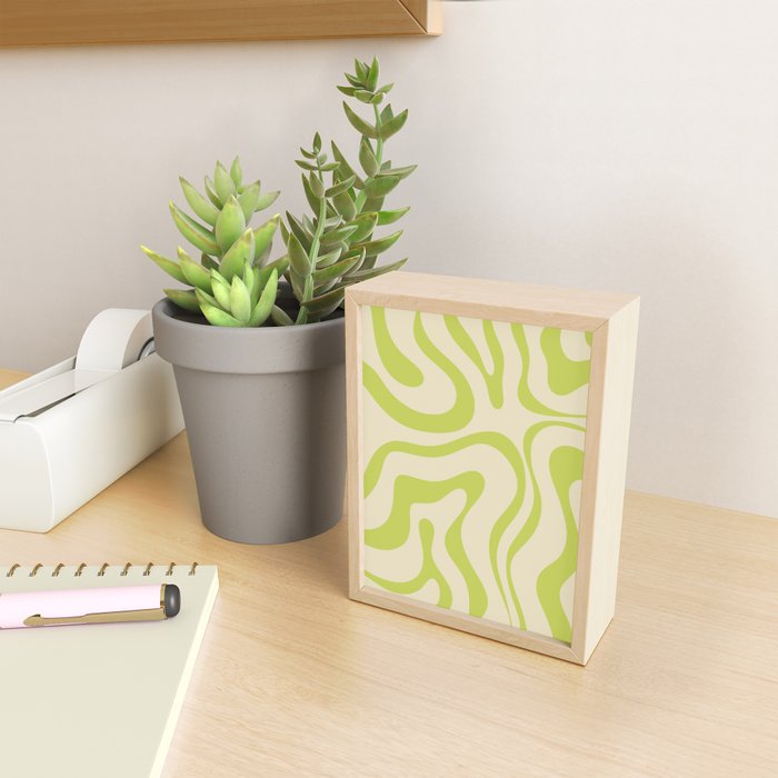 Modern Retro Liquid Swirl Abstract Pattern Vertical in Light Lime Linden Green Beige Mini Art Print Gallery Image 2