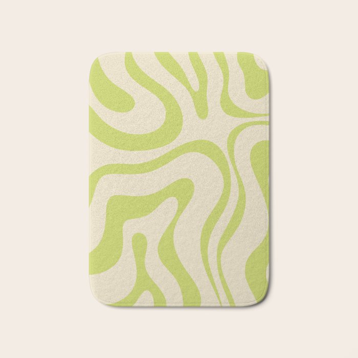 Modern Retro Liquid Swirl Abstract Pattern Vertical in Light Lime Linden Green Beige Bath Mat Gallery Image 1