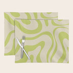 Modern Retro Liquid Swirl Abstract Pattern Vertical in Light Lime Linden Green Beige Placemat Gallery Image 1