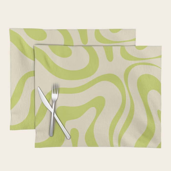 Modern Retro Liquid Swirl Abstract Pattern Vertical in Light Lime Linden Green Beige Placemat Gallery Image 1