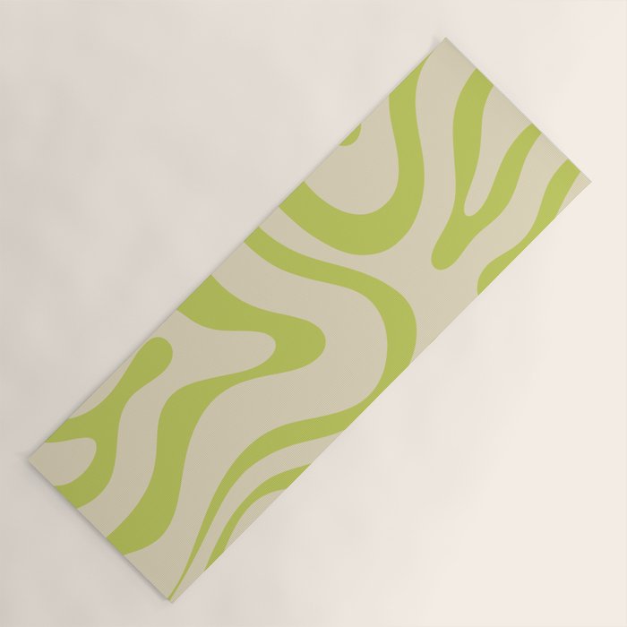 Modern Retro Liquid Swirl Abstract Pattern Vertical in Light Lime Linden Green Beige Yoga Mat Gallery Image 1