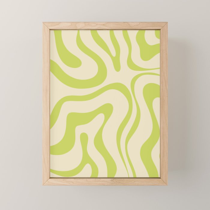 Modern Retro Liquid Swirl Abstract Pattern Vertical in Light Lime Linden Green Beige Mini Art Print Gallery Image 1