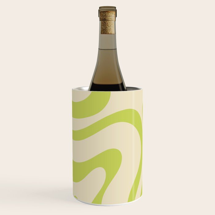 Modern Retro Liquid Swirl Abstract Pattern Vertical in Light Lime Linden Green Beige Wine Chiller Gallery Image 1