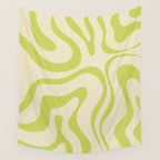 Modern Retro Liquid Swirl Abstract Pattern Vertical in Light Lime Linden Green Beige Wall Tapestry Gallery Image 4