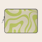 Modern Retro Liquid Swirl Abstract Pattern Vertical in Light Lime Linden Green Beige Laptop Sleeve Gallery Image 1