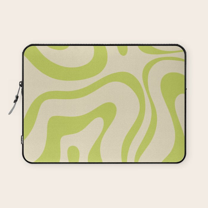 Modern Retro Liquid Swirl Abstract Pattern Vertical in Light Lime Linden Green Beige Laptop Sleeve Gallery Image 1