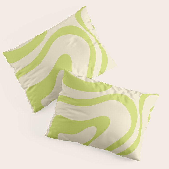 Modern Retro Liquid Swirl Abstract Pattern Vertical in Light Lime Linden Green Beige Pillow Sham Gallery Image 3
