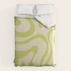 Modern Retro Liquid Swirl Abstract Pattern Vertical in Light Lime Linden Green Beige Comforter Gallery Image 6