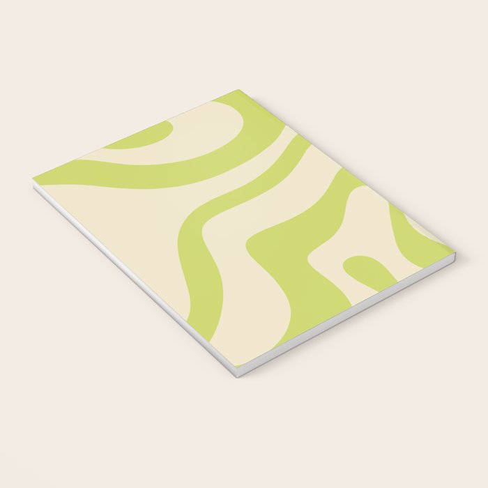 Modern Retro Liquid Swirl Abstract Pattern Vertical in Light Lime Linden Green Beige Notebook Gallery Image 3