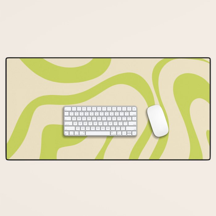 Modern Retro Liquid Swirl Abstract Pattern Vertical in Light Lime Linden Green Beige Desk Mat Gallery Image 1