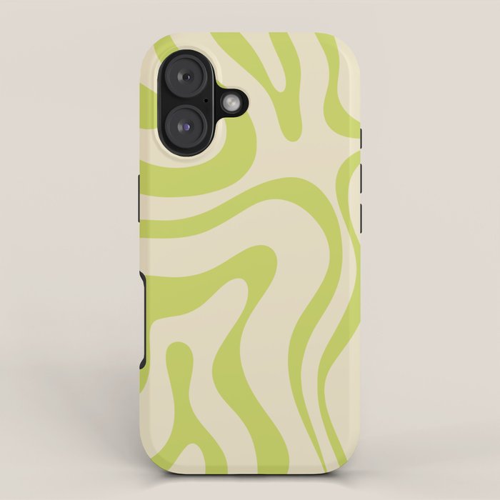 Modern Retro Liquid Swirl Abstract Pattern Vertical in Light Lime Linden Green Beige iPhone Case Gallery Image 1