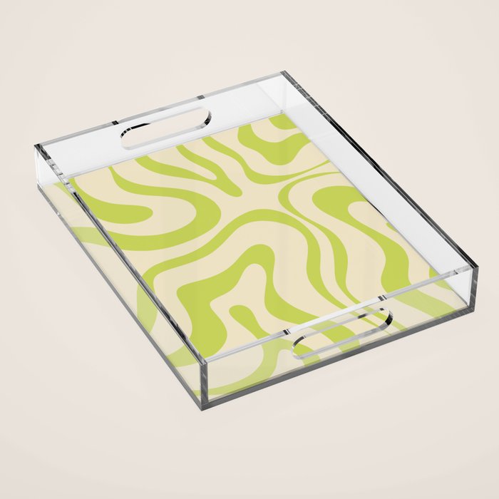 Modern Retro Liquid Swirl Abstract Pattern Vertical in Light Lime Linden Green Beige Acrylic Tray Gallery Image 1