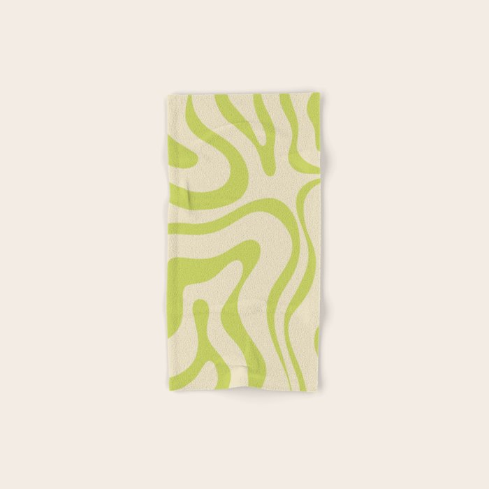 Modern Retro Liquid Swirl Abstract Pattern Vertical in Light Lime Linden Green Beige Bath Towel Gallery Image 1