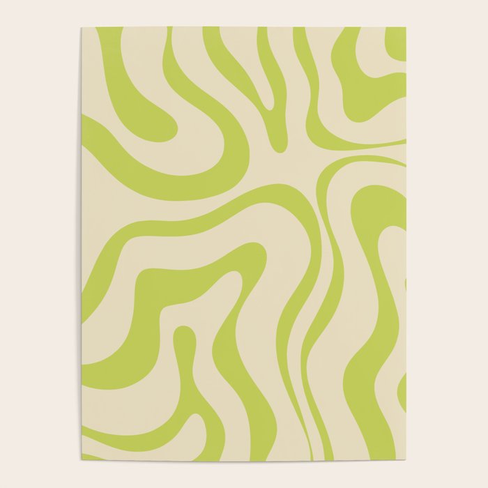 Modern Retro Liquid Swirl Abstract Pattern Vertical in Light Lime Linden Green Beige Poster Gallery Image 4