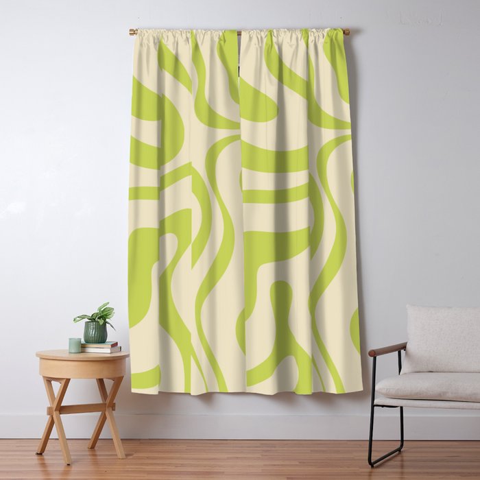 Modern Retro Liquid Swirl Abstract Pattern Vertical in Light Lime Linden Green Beige Window Curtain Gallery Image 5