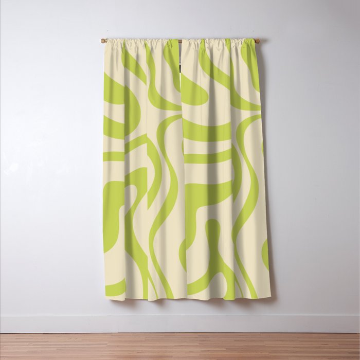 Modern Retro Liquid Swirl Abstract Pattern Vertical in Light Lime Linden Green Beige Window Curtain Gallery Image 3