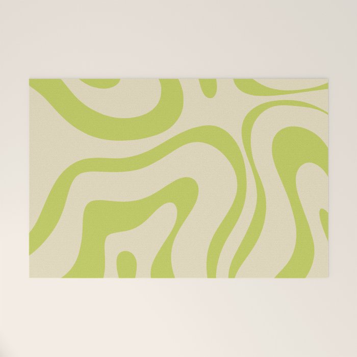 Modern Retro Liquid Swirl Abstract Pattern Vertical in Light Lime Linden Green Beige Welcome Mat Gallery Image 1
