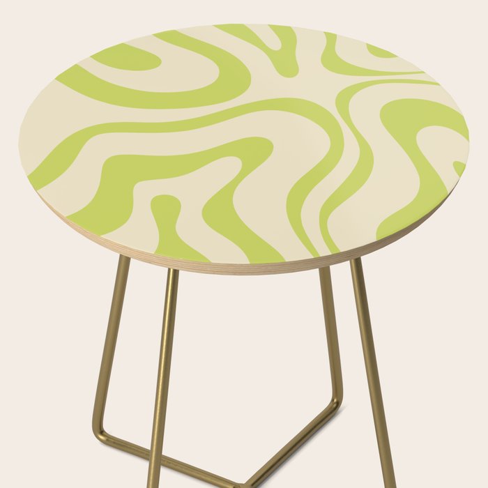 Modern Retro Liquid Swirl Abstract Pattern Vertical in Light Lime Linden Green Beige Side Table Gallery Image 2