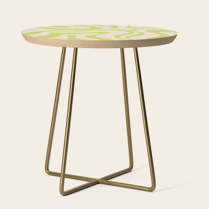Modern Retro Liquid Swirl Abstract Pattern Vertical in Light Lime Linden Green Beige Side Table Gallery Image 1