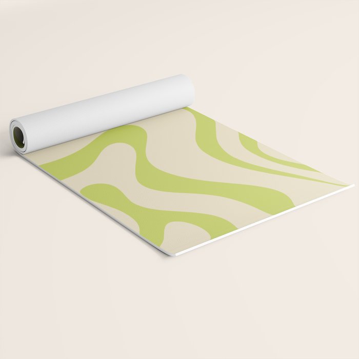 Modern Retro Liquid Swirl Abstract Pattern Vertical in Light Lime Linden Green Beige Yoga Mat Gallery Image 2