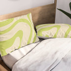 Modern Retro Liquid Swirl Abstract Pattern Vertical in Light Lime Linden Green Beige Pillow Sham Gallery Image 2