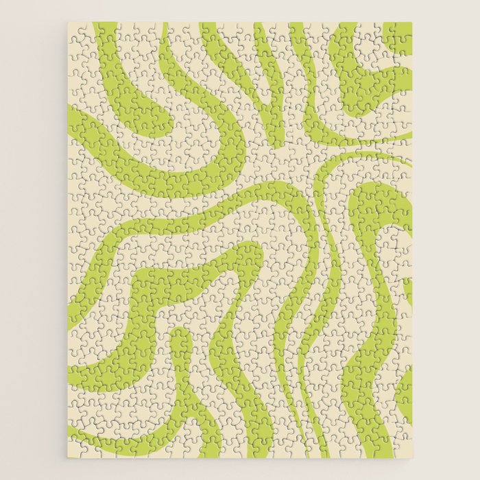 Modern Retro Liquid Swirl Abstract Pattern Vertical in Light Lime Linden Green Beige Jigsaw Puzzle Gallery Image 1
