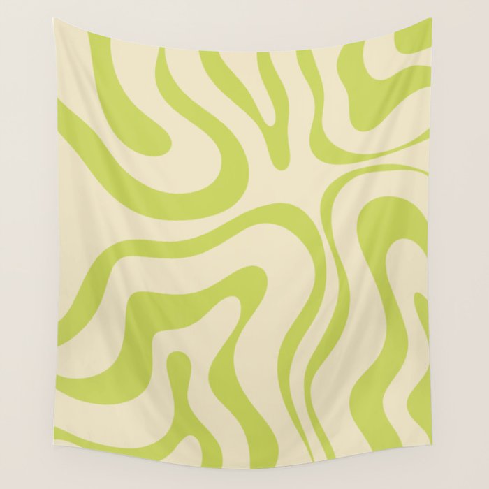 Modern Retro Liquid Swirl Abstract Pattern Vertical in Light Lime Linden Green Beige Wall Tapestry Gallery Image 1