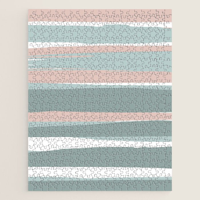 Festive, Abstract, Stripes Pattern, Pink, Green, White Jigsaw Puzzle Gallery Image 1