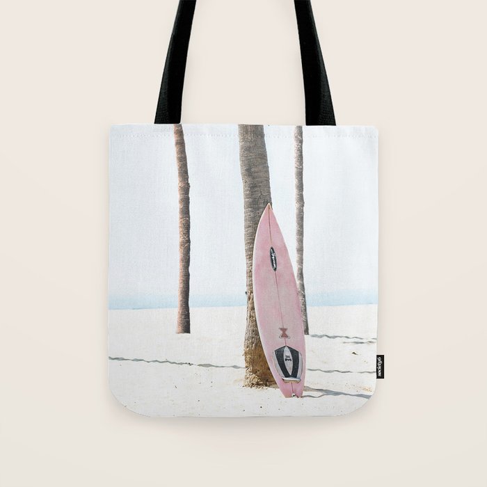 Pastel Pink Surfboard at Beach Tote Bag Gallery Image 1